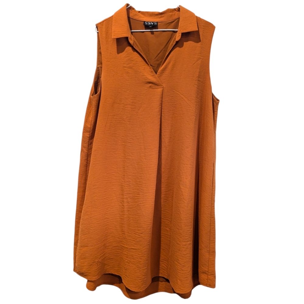 SSYS  The Maggie Sleeveless Collared Crepe Dress In Burnt Orange XL - Picture 4 of 8